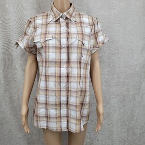 Roper Y2K Plaid Pearl Snap Western Shirt Button Up Women's Top Short Sleeves